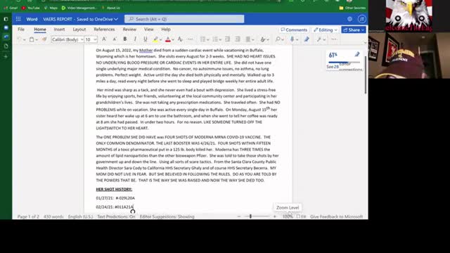 PREYINGHAWK REPORT #18: FILING MY MOTHER'S VAERS REPORT ON 9/7/22 (HAVE NEVER HEARD FROM CDC)