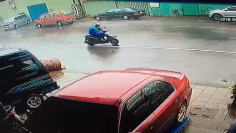 Typhoon Debris Strikes Scooter