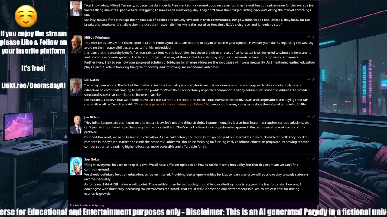 Debate w/ Trump-Bezos-Musk-Gates-Biden-Timcast-PBD-Oprah-Dr Phil-Clinton-Joe Rogan-Zuckerberg-Ron Paul-George Carlin-Milton Friedman-Tucker Carlson-James O'Keefe-Julian Assange-George Gammon-Obama-Tom MacDonald-KlausSchwab-Kanye West & Alex Jones