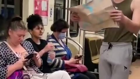 American boy prank on train