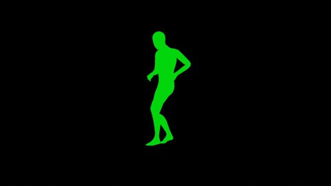 Animation of person dancing on green background.