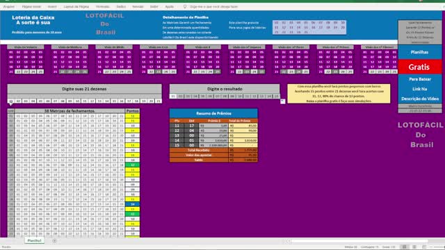 How to win at lotofácil with 21 tens. Free worksheets.