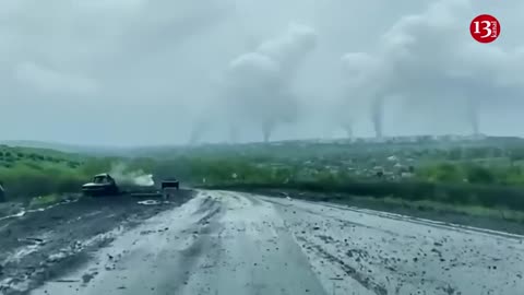 The only road to Bakhmut city, another footage from “road of life" - Roadside vehicles…