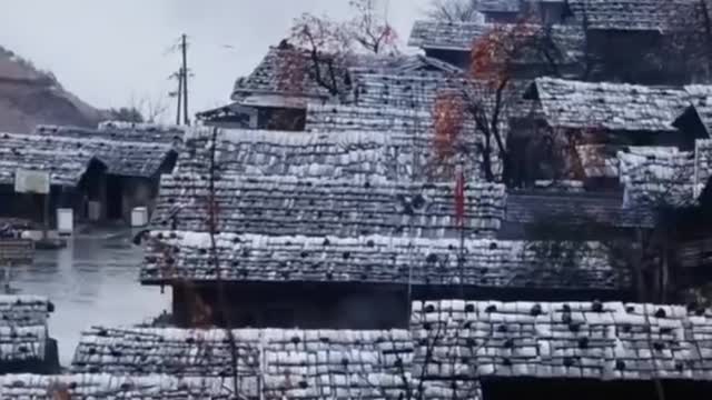 small village after snow