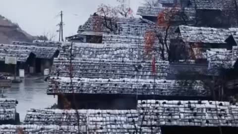 small village after snow