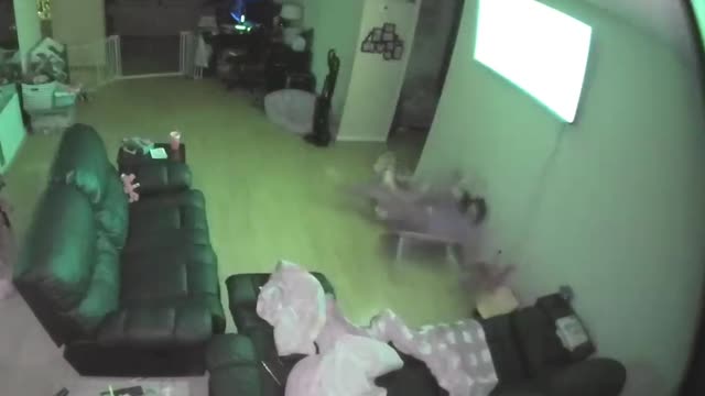 Woman Loses Balance Trying to Catch Baby and Falls onto Table