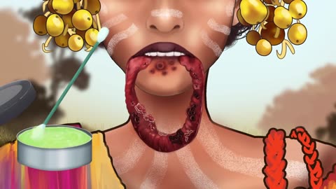 ASMR｜Treatment of abscesses on the lips of tribal women｜Maggot removal Severely Injured Animation