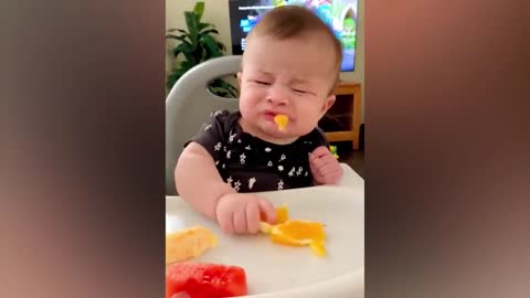 Try Not To Laugh : Baby Eating Fruit For The First Time | Funny baby video-12