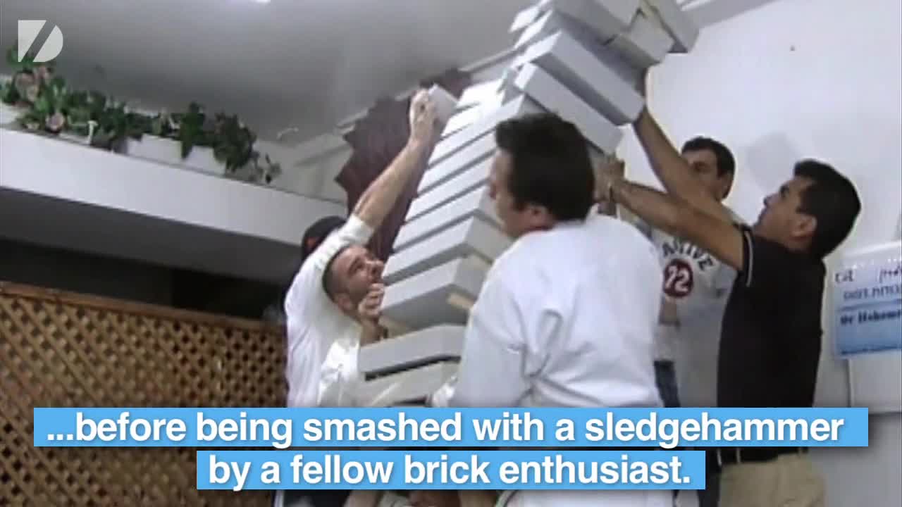 Man Smashes 15 Bricks On Head