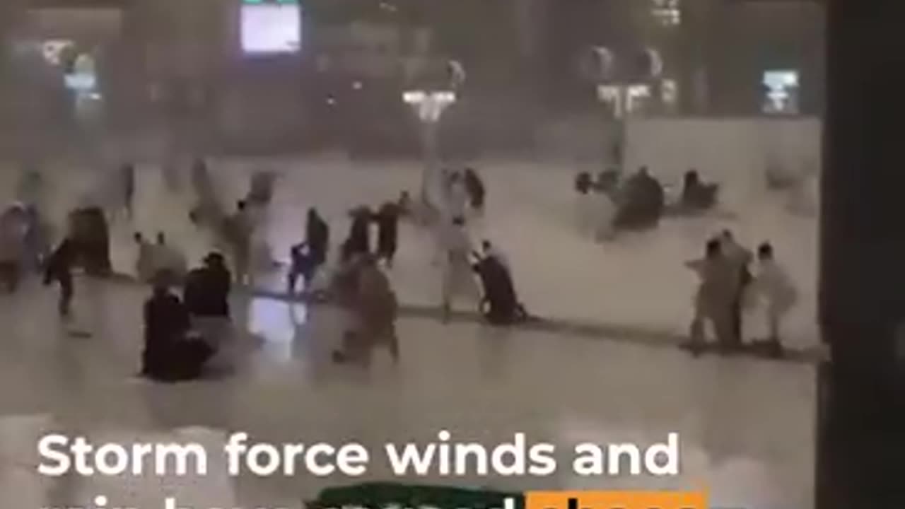 Saudia storm , lightening on mecca tower