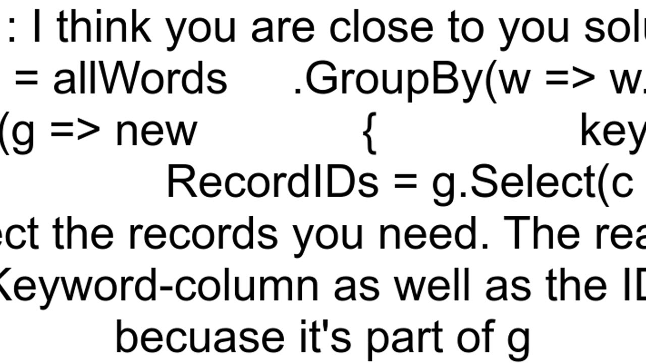 How to get a list of the grouped values in linq groupby