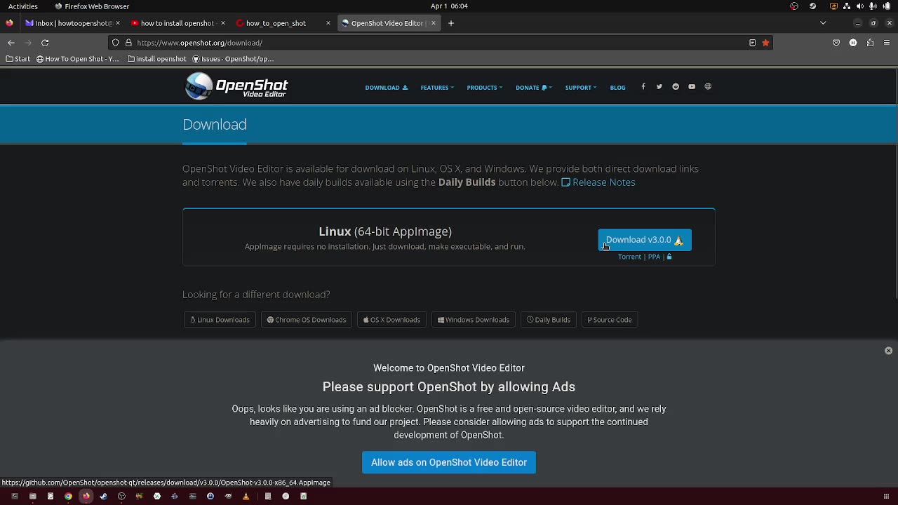 5 how to download the openshot appimage?