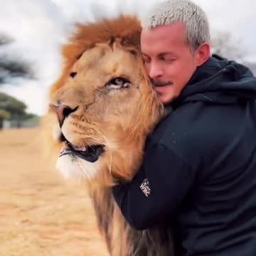 A Man with a big lion 🦁