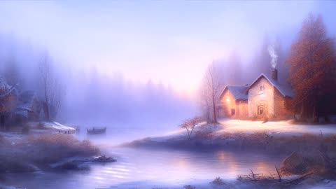 portrait of an house in the winter by a lake