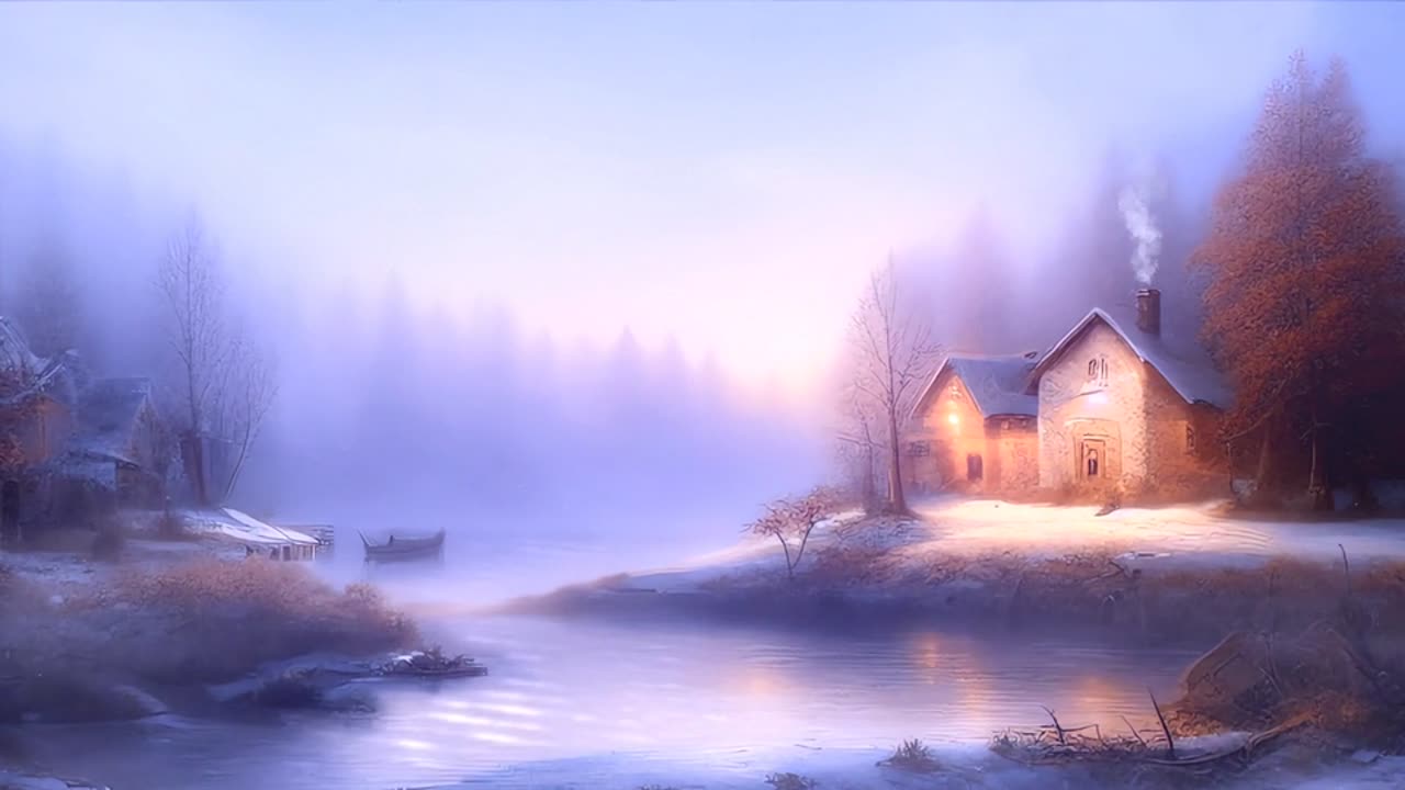 portrait of an house in the winter by a lake