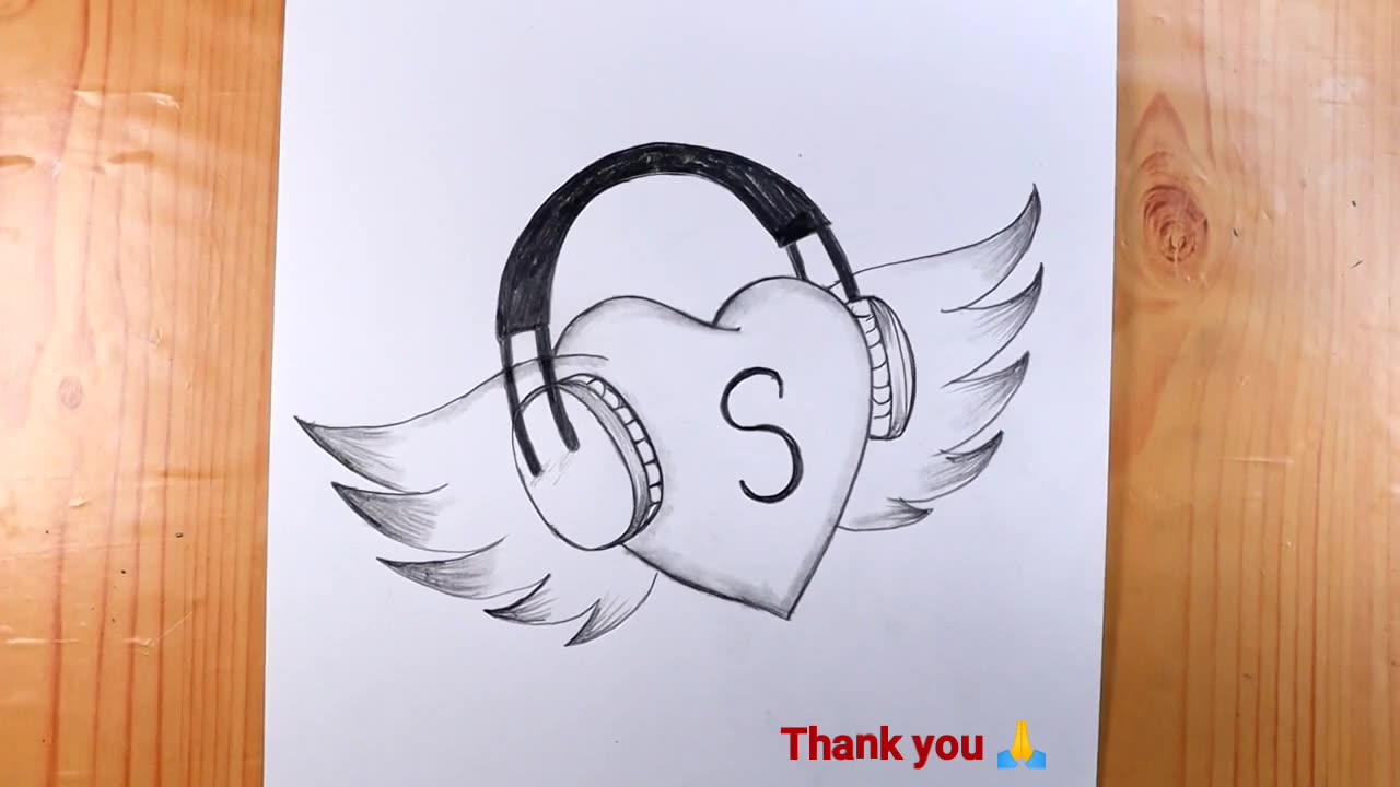 Flying Heart with letter s pencildrawing/tattoo designs drawings