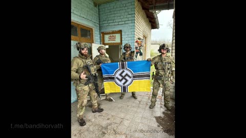 Ukrainian flags with Nazi swastika.