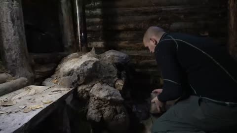 Largest jungle canoe shelter with a sauna built for winter +=2