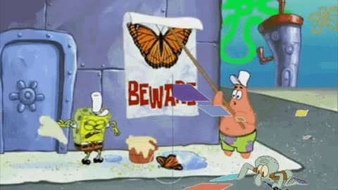 Squidward Is Playing With Tiles While SpongeBob And Patrick Hide From A Butterfly 🦋