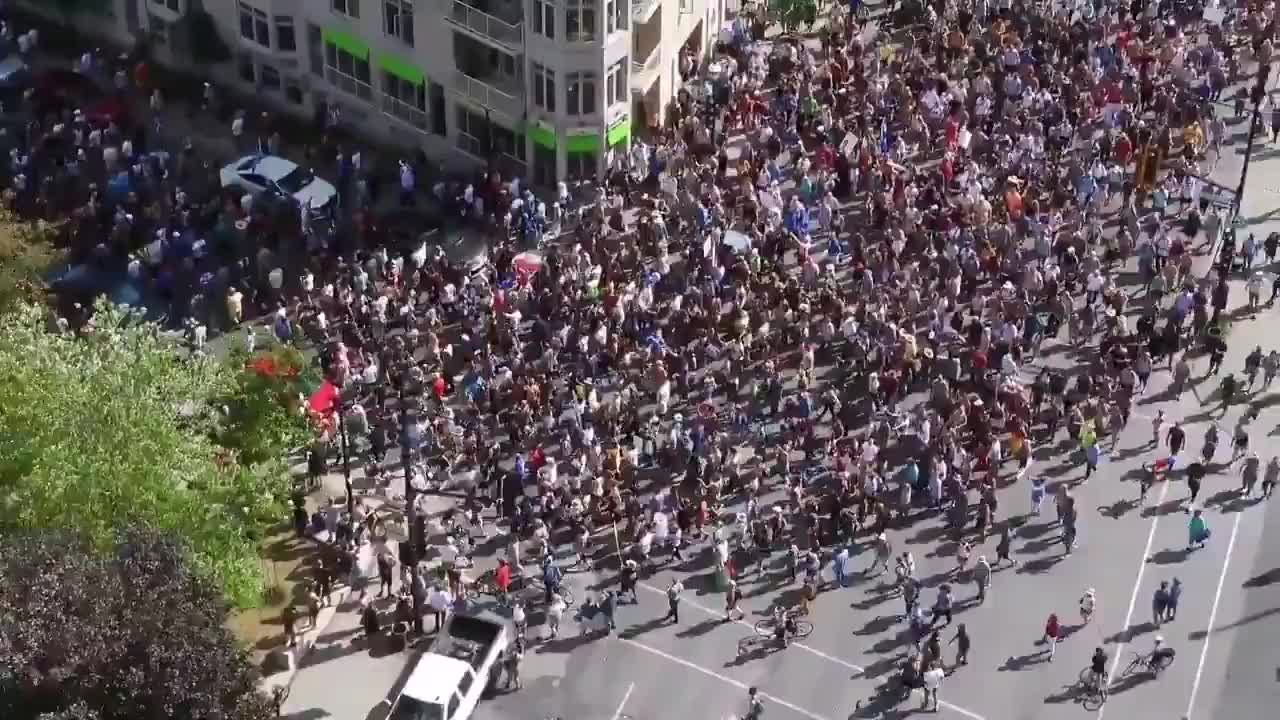 Large protest against the domestic vaccine passport in Montreal, Quebec, Canada.