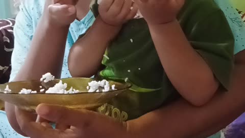 Eating rice for the first time