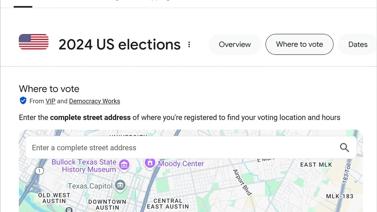 Google shows a ‘Where to Vote’ section with a map for Kamala Harris, but not for Donald Trump.