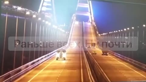 Moment of impact of the explosion on the Crimean bridge.