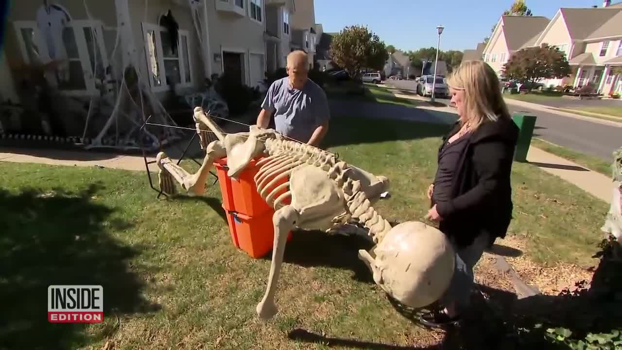 Woman Steals Giant Skeleton Halloween Decoration