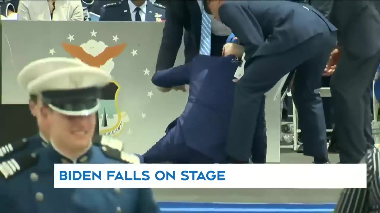 U.S. President Joe Biden falls on stage during commencement ceremony