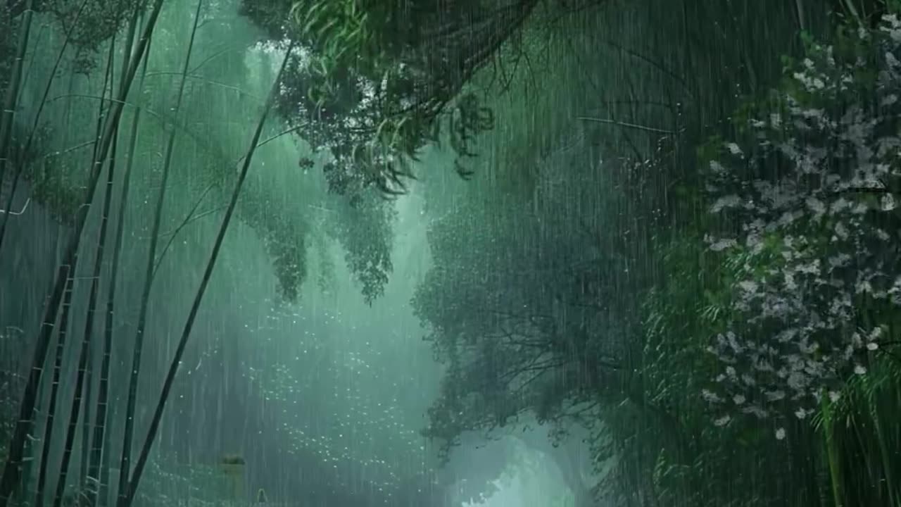 Rain in the forest calm and relaxing