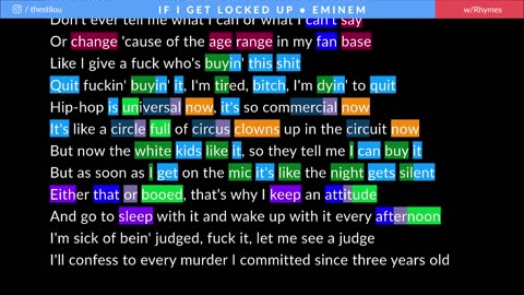 Eminem - If I Get Locked Up Tonight Rhymes Highlighted