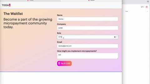 TAPP micropayment in order for user to submit a form