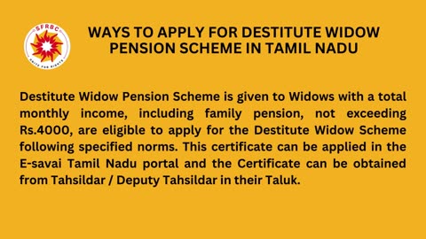 Eligibility to obtain Destitute Widow Pension in Tamil Nadu