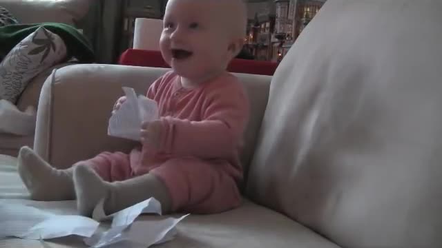 Baby Laughing Hysterically at Ripping Paper (Original)