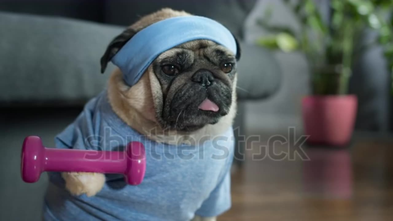 Cute bulldog exercising