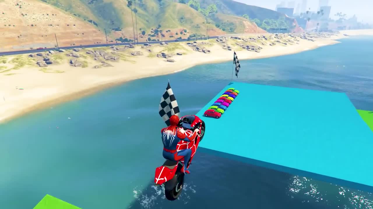 GTA V New Epic Parkour Race For Car Racing Challenge by Cars and Motorcycle, Founded Spider Shark6