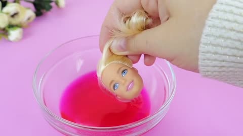 Barbie Dolls Makeover Transformation DIY Miniature Ideas for Barbie Wig, Dress Faceup-6