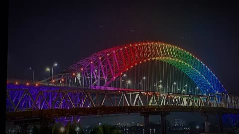 Mahakam Bridge at night.