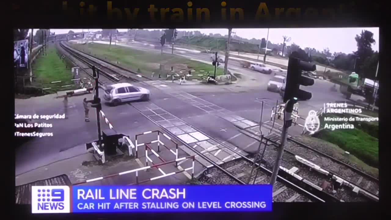 Car Hit By Train In Argentina (9 News Story)