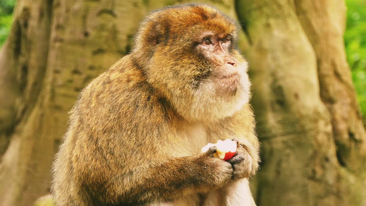 Monkey eating his food