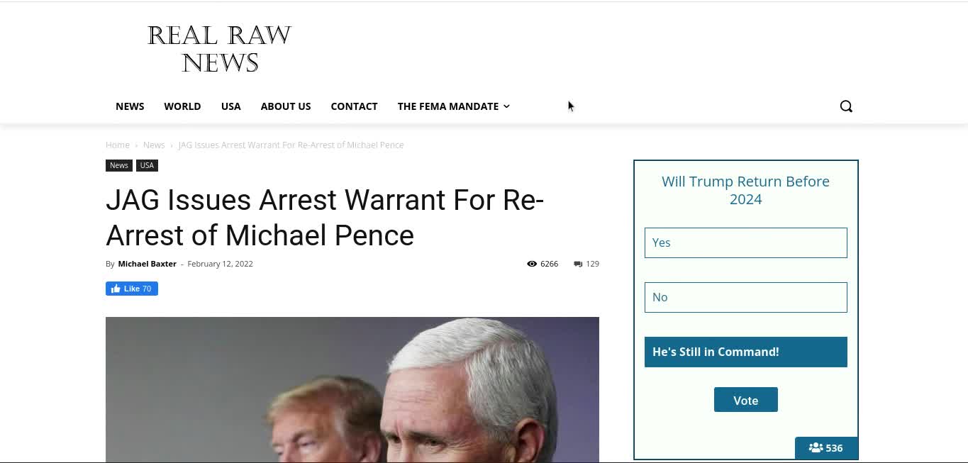 JAG Issues Re-Arrest Warrant For PENCE!!