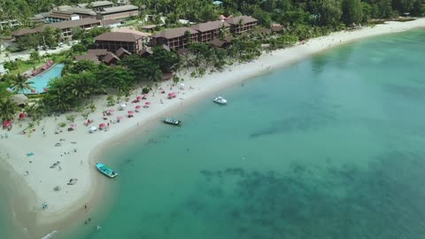 Turquoise blue water bay from above