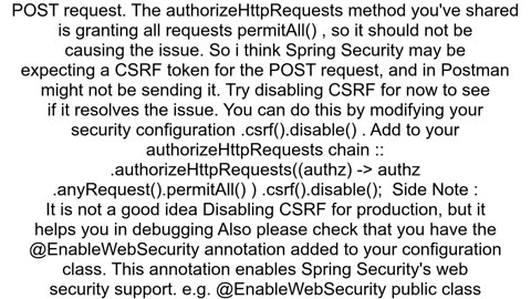 Why is Spring Boot returning a 403 on POST when permitAll is being used