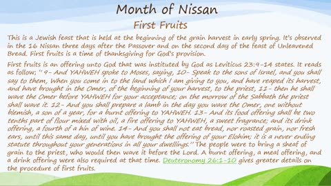 The Month of Nssan: Passover, Unleavened Bread and First Fruits