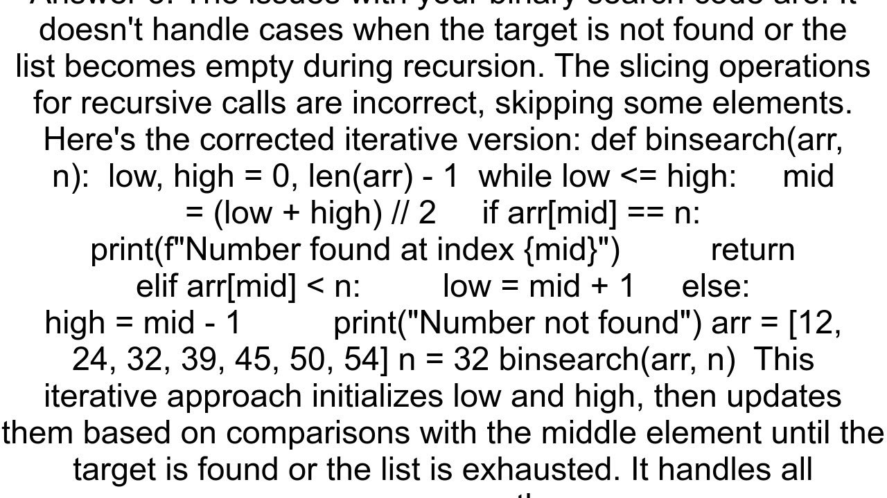 What is the problem in this binary search