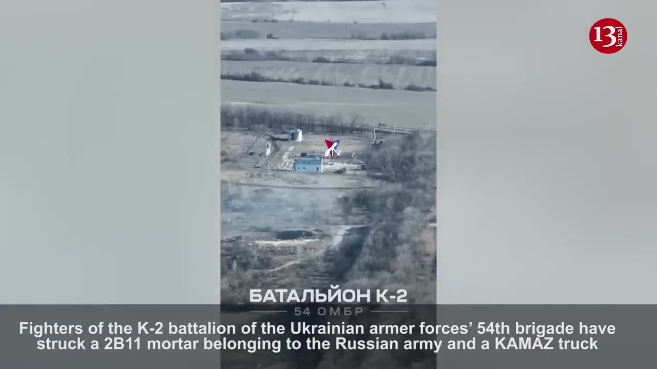 Russian Kamaz loaded with ammunition and 2B11 mortar comes under artillery fire
