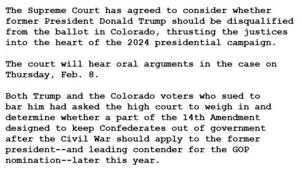 24-0105 - Supreme Court takes up Colorado's decision to kick Trump off its primary ballot