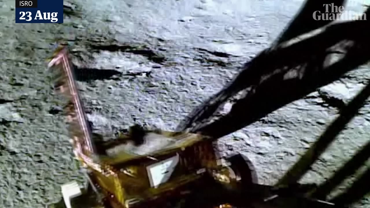 India's lunar rover rolling onto moon's surface.