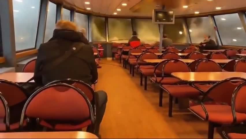 Waves from a storm in Hamburg, bust through a ferry window.