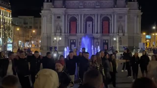 Ukrainian people in Lviv celebrating after retaking Kharkiv